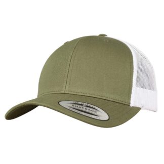 Casquette RETRO TRUCKER BICOLORE vert kaki/blanc personnalisable vue de 3 quart face
