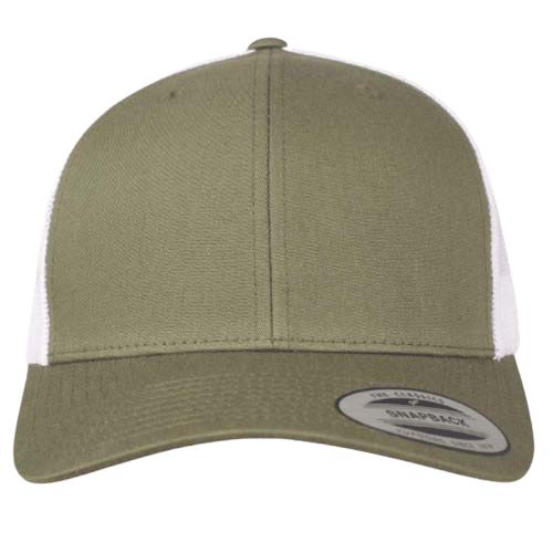 RETRO_TRUCKER_BICOLORE_VERT KAKI BLANC_FACE Casquette RETRO TRUCKER BICOLORE vert kaki/blanc personnalisable vue de face