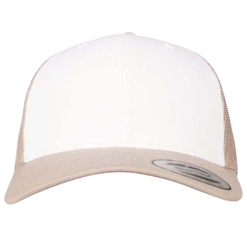 RETRO_TRUCKER_CF_BEIGE BLANC_FACE Casquette RETRO TRUCKER CF beige/blanc personnalisable vue de face