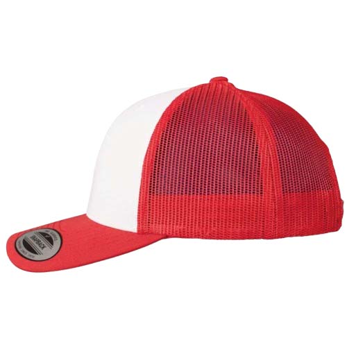 Casquette RETRO TRUCKER CF rouge/blanc personnalisable vue de coté gauche